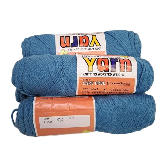 Vtg Creslan Yarn 3.5oz 4 Ply Lot Of 5 Skeins New 859 Medium Blue Skein Knitting - Picture 1 of 5